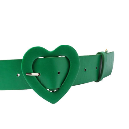 Wide Belt with Heart-shaped Buckle - Rose Red PU Leather Design - Buy Center US