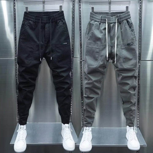 Solid Color Harem Trousers - Elastic Ankle-tied Casual Pants for Comfort - Buy Center US