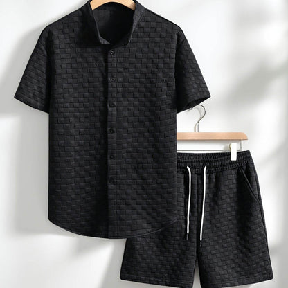 Men's Short Sleeve Casual Knit Set - Solid Color, High Quality Comfort - Buy Center US