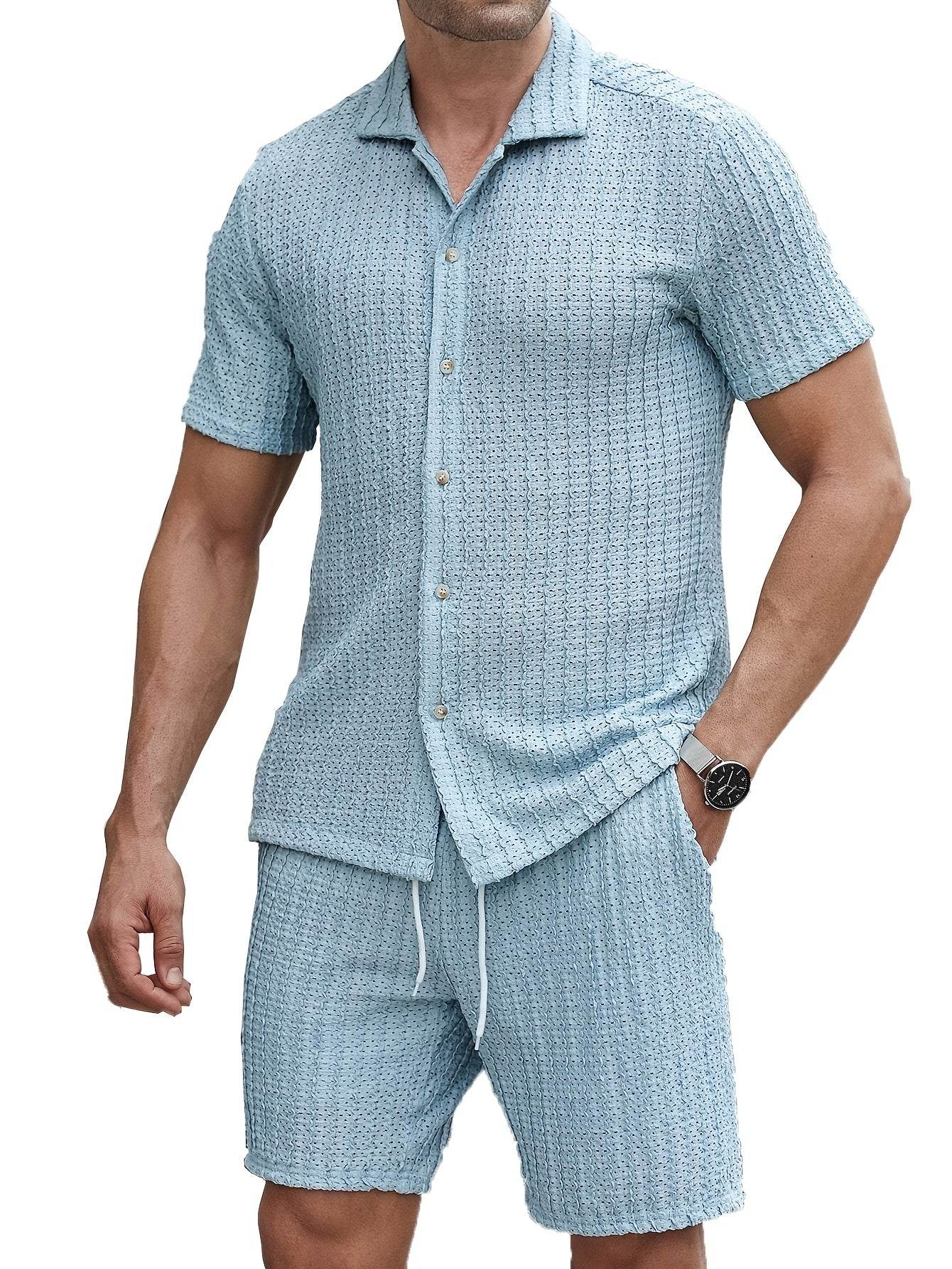 Men's Summer Casual Short Sleeve Outfit - Breathable Knit Sportswear Set - Buy Center US