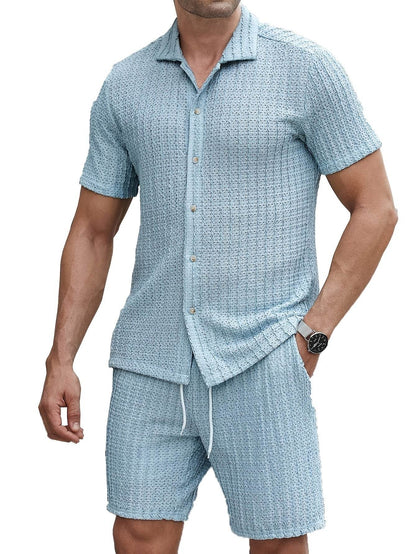 Men's Summer Casual Short Sleeve Outfit - Breathable Knit Sportswear Set - Buy Center US