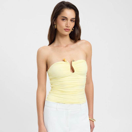 Solid Color Backless Pleated T-shirt - Slim Fit Sleeveless Top - Buy Center US