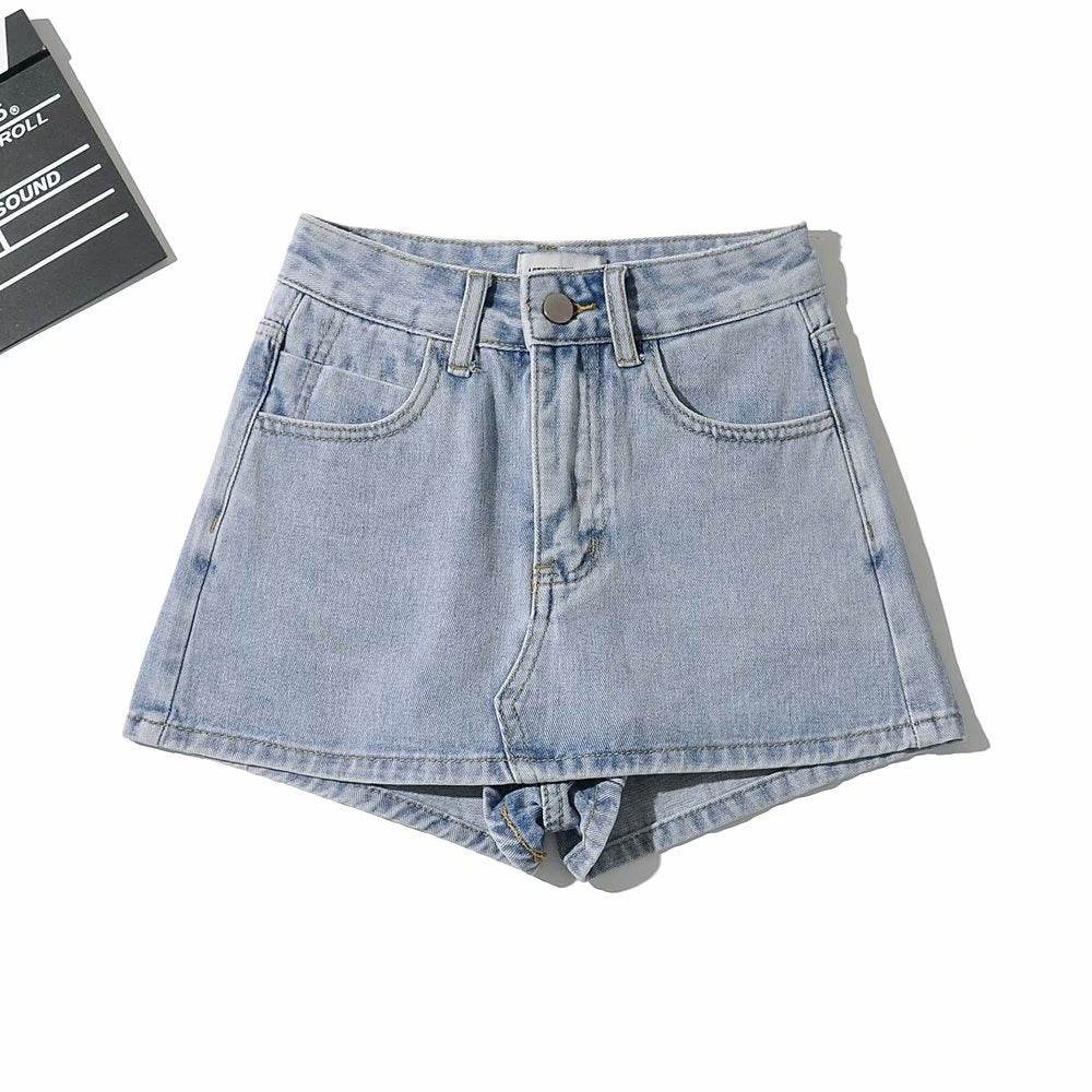 Sheath Ultra Short Denim Skirted Leggings - Trendy High Waist Styles - Buy Center US