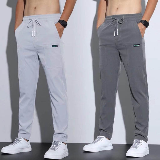 Ice Silk Men's Casual Business Pants - Elastic High-Waist, Straight Leg - Buy Center US