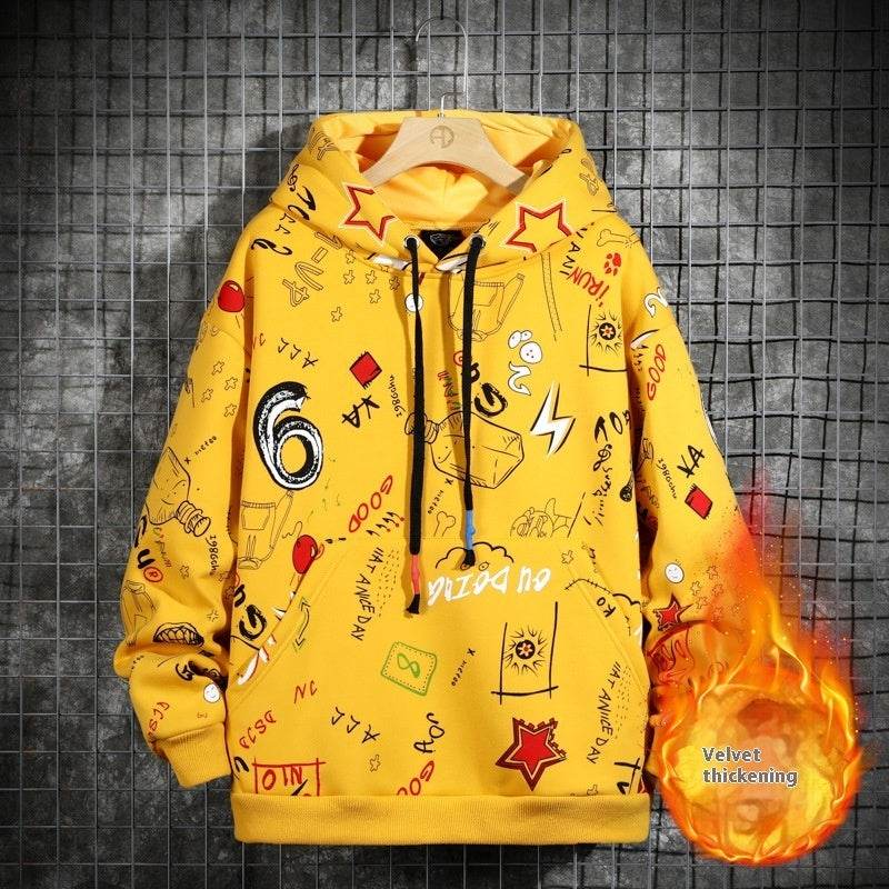 Buycenter Hooded Fleece-Lined Graffiti Sweater for Men - Casual Style - Buy Center US
