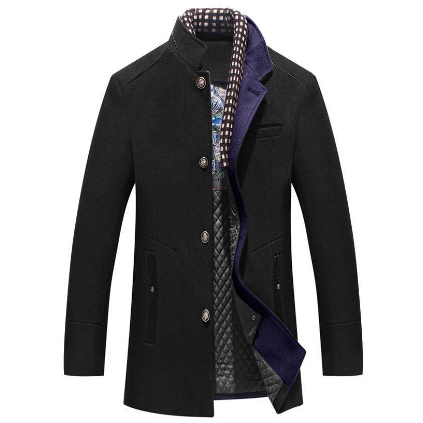 Buycenter Men's Woollen Overcoat - Stylish Double Collar, Khaki & Navy - Buy Center US