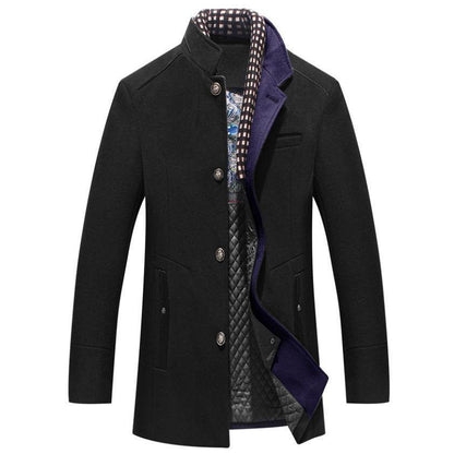 Buycenter Men's Woollen Overcoat - Stylish Double Collar, Khaki & Navy - Buy Center US