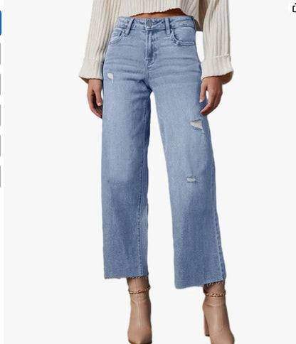 Women's High Waisted Loose Jeans - Comfortable Fit in Sizes 6-18 - Buy Center US