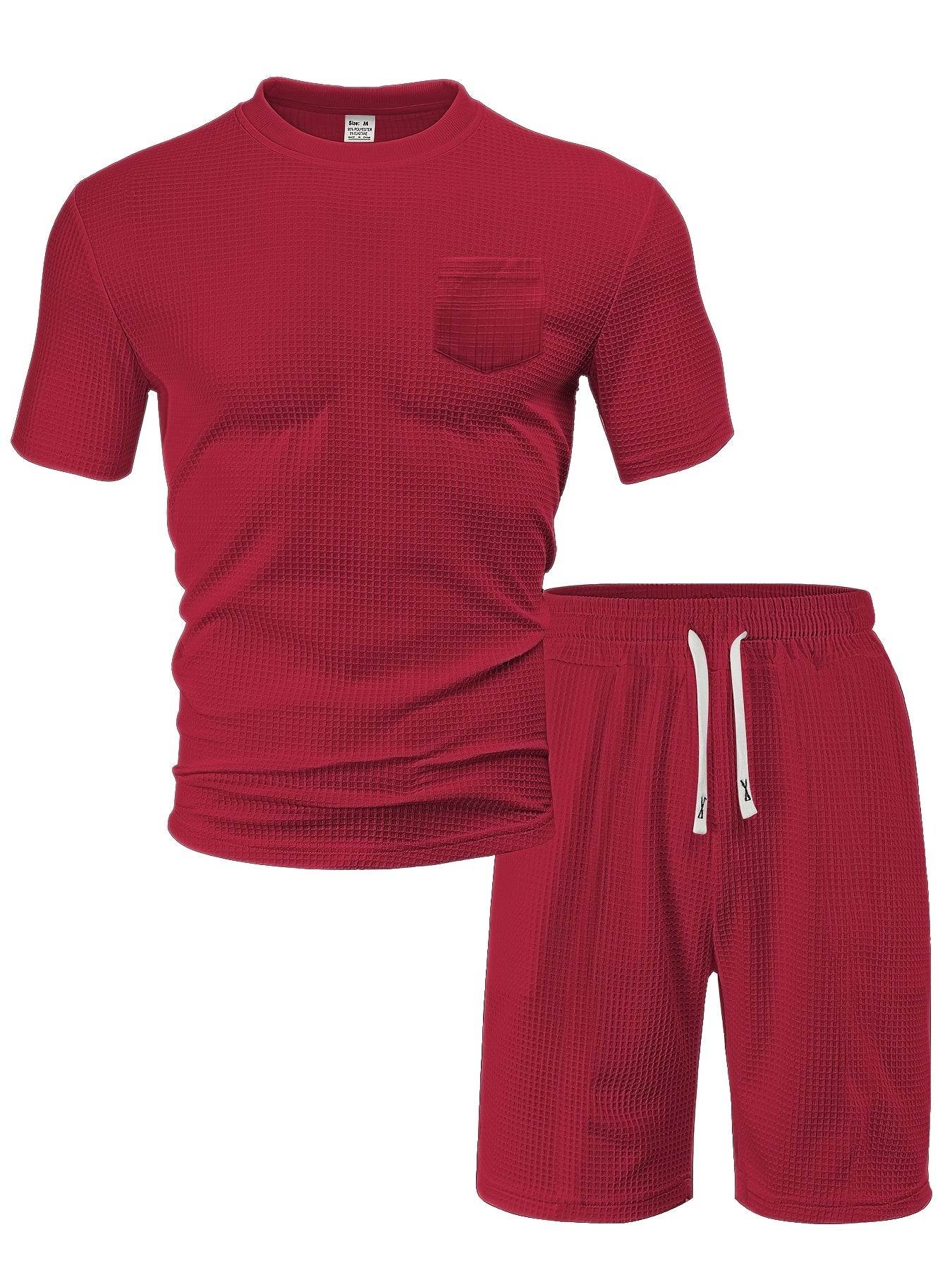 Casual Men's Sports Outfit - Waffle Henley T-Shirt & Stylish Beach Shorts - Buy Center US