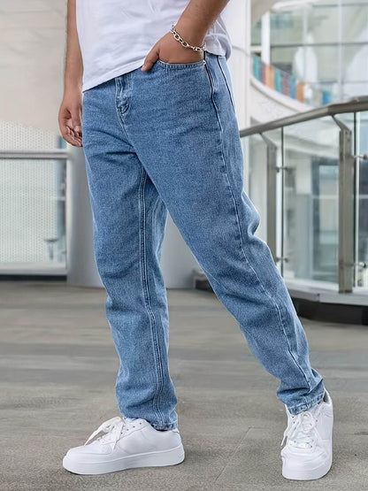 Men’s Light Blue Stretch Denim Jeans - All-Season Casual Regular Fit - Buy Center US