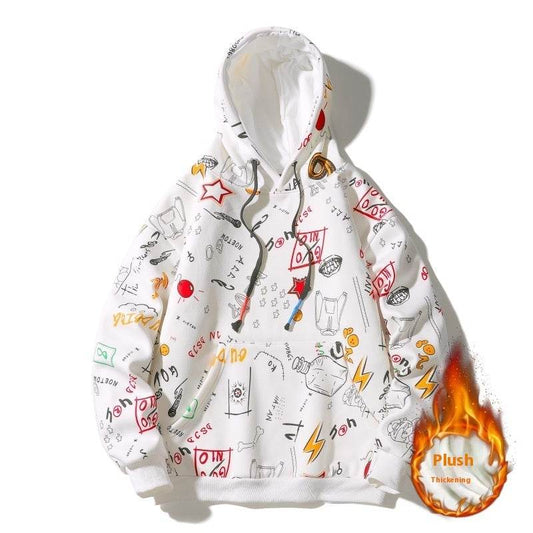 Buycenter Hooded Fleece-Lined Graffiti Sweater for Men - Casual Style - Buy Center US