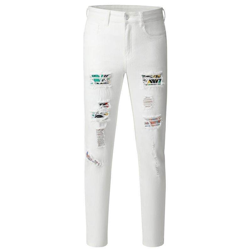 Stylish Mid-Waist Hole Patch Washed Jeans for Teenagers - Korean Style - Buy Center US