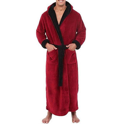 Buycenter Men's Flannel Hooded Bathrobe - Thick Casual Winter Wear - Buy Center US