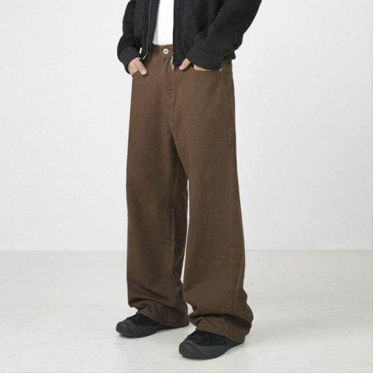 Buycenter Retro Brown Straight-Leg Trousers - Casual Cotton Pants - Buy Center US