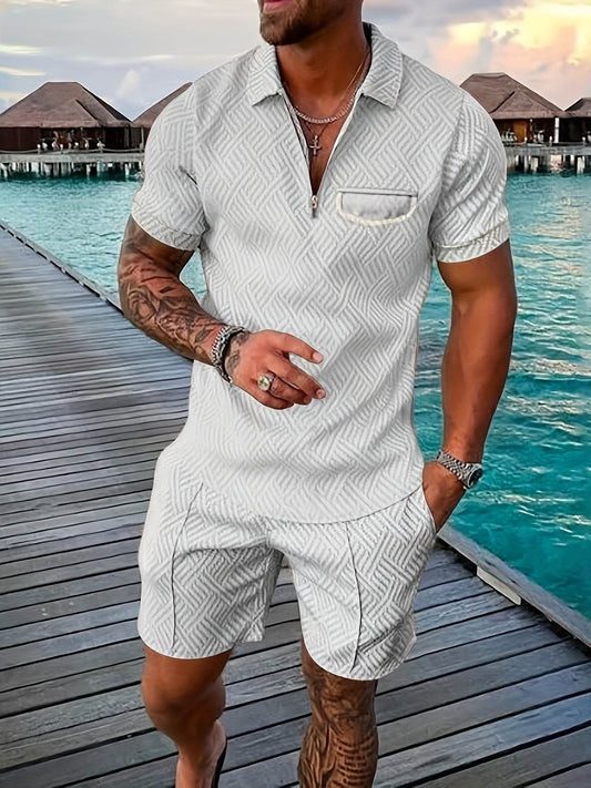 Men's Casual Knee-Length Kurta and Shorts Set - Breathable Polyester, Stylish - Buy Center US