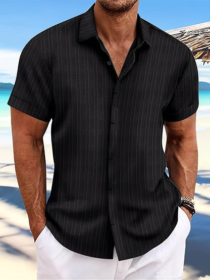 Men's Classic Blue Short Sleeve Shirt - Textured Polyester, Easy Care - Buy Center US
