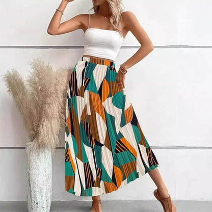 Women's A-Line Casual Printing Skirt - Stylish Polyester Long Skirt - Buy Center US