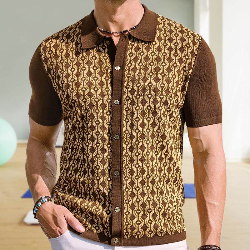 Summer Tencel Short-Sleeved Cardigan for Men - Geometry Pattern, Casual Style - Buy Center US