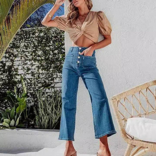 High Waist Wide Leg Jeans for Women - Retro Loose Straight Cut - Buy Center US