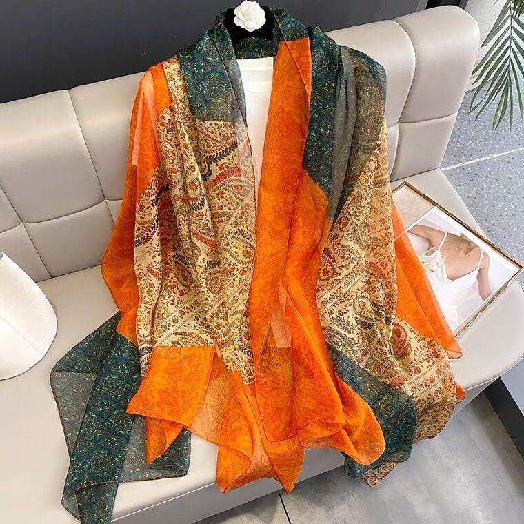 Elegant Long Silk Scarf - Mysterious Forest Design for Spring Fashion - Buy Center US