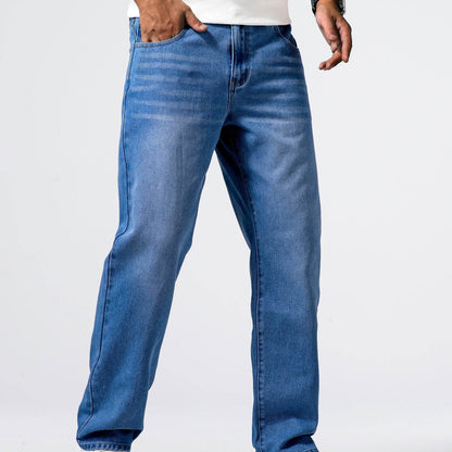 Men's Loose Fit Straight Leg Jeans - 85% Cotton Casual Denim Style - Buy Center US