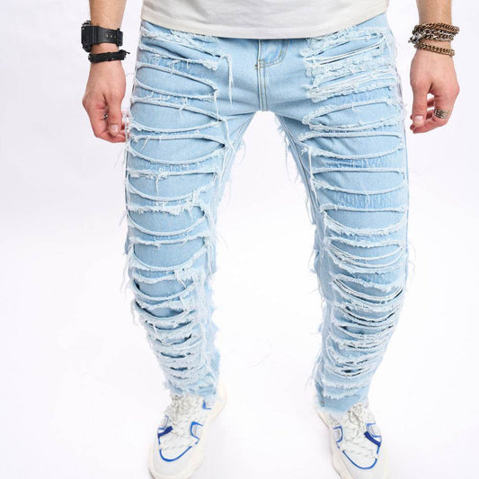 Simple Solid Color Ripped Skinny Jeans - Comfortable Cotton Fit for All Sizes - Buy Center US
