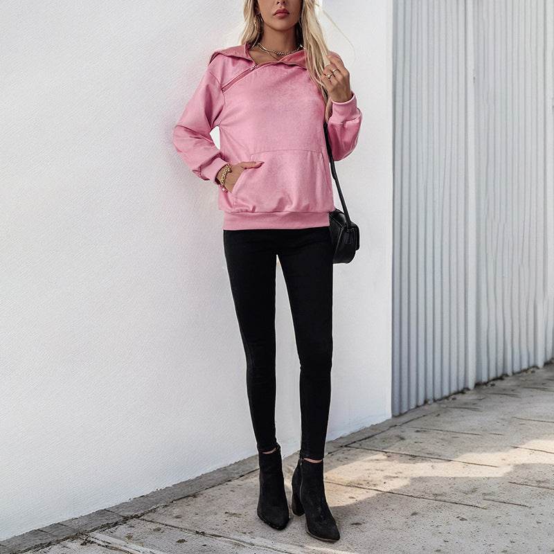 Women's Valentine's Day Hooded Sweater with Zipper Pocket - Pink - Buy Center US