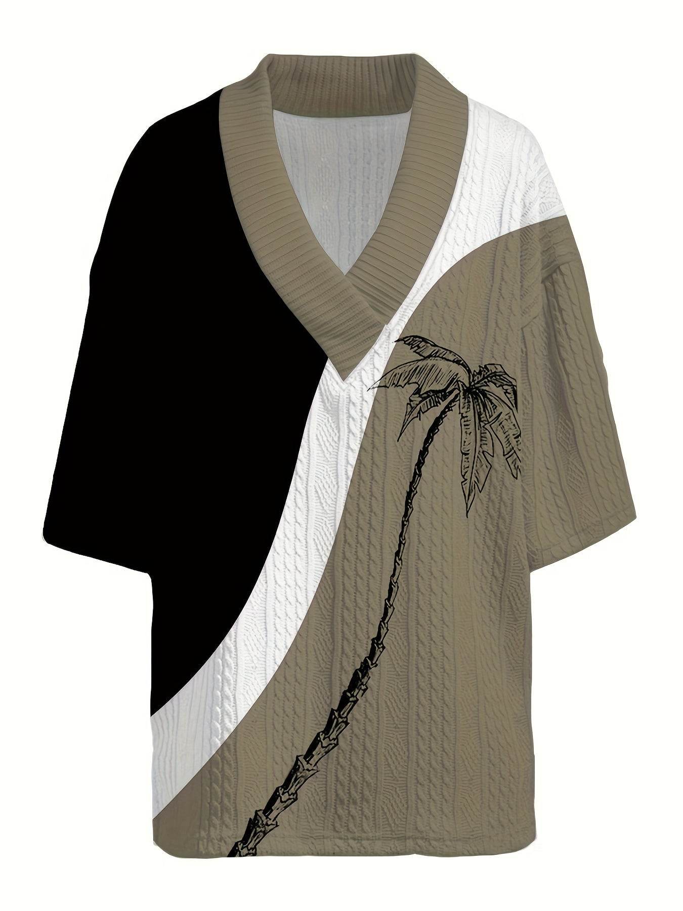 Men's Casual Knit Sweater Set - V-Neck & Drawstring Shorts in Black/Olive - Buy Center US