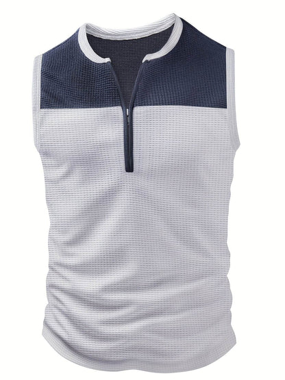 Men's Slim Fit Waffle Knit Vest - Color Block Sleeveless Tank Top - Buy Center US