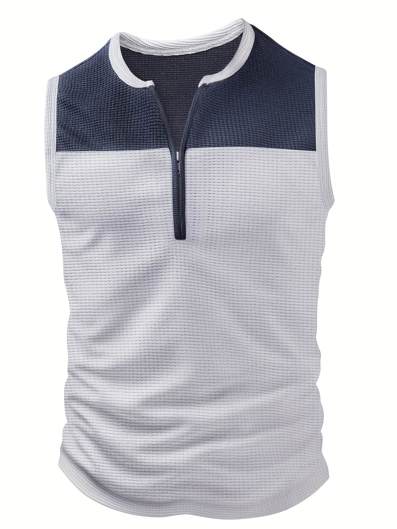Men's Slim Fit Waffle Knit Vest - Color Block Sleeveless Tank Top - Buy Center US