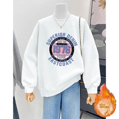 Retro Loose Round Neck Hoodie for Women - Cartoon Print, Long Sleeve - Buy Center US
