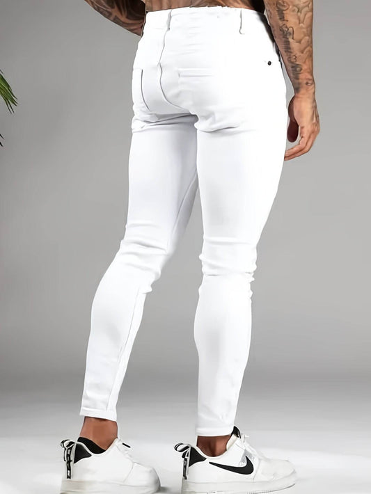 Men's Slim Fit Distressed Jeans - Comfortable White Stretch Denim - Buy Center US
