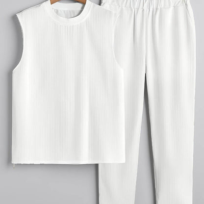 Men's Casual Sleeveless Crew Neck T-Shirt & Pants Set - Summer Style - Buy Center US