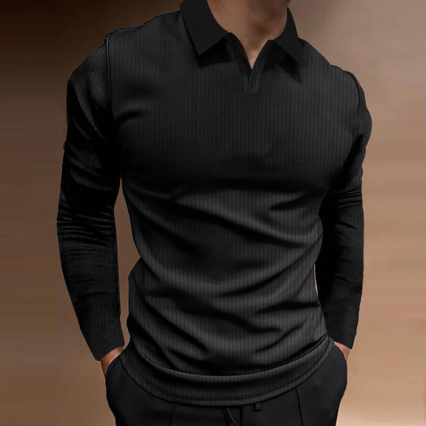 Solid Color Men’s Long Sleeve Lapel Shirt - Casual Fitness Style - Buy Center US