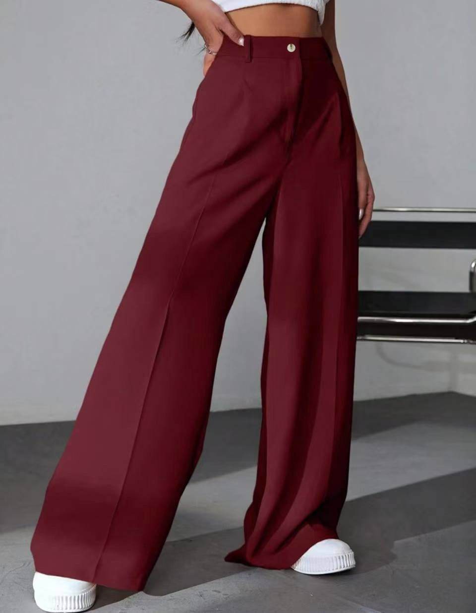 Women's Casual Straight Pants - High Waist Solid Color Trousers - Buy Center US
