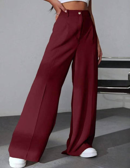 Women's Casual Straight Pants - High Waist Solid Color Trousers - Buy Center US