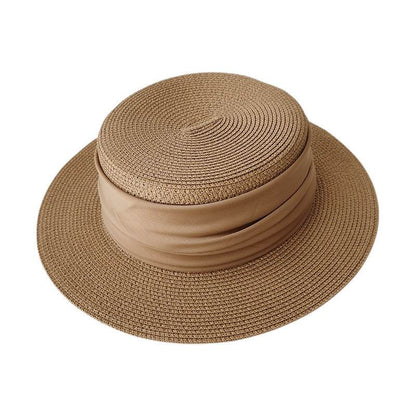 Hand-Woven Flat Straw Hat - Summer Seaside Sun Shade for Vacation - Buy Center US