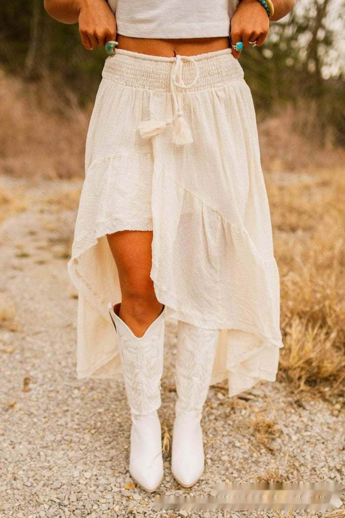Asymmetric High Waist Skirt - Elastic Slub Cotton for Commuting Style - Buy Center US