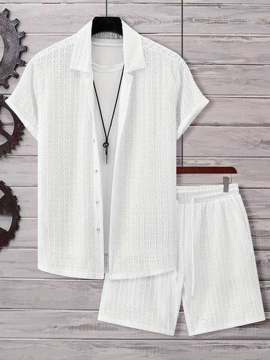 Men's Summer Casual Short Sleeve Outfit - Breathable Knit Sportswear Set - Buy Center US