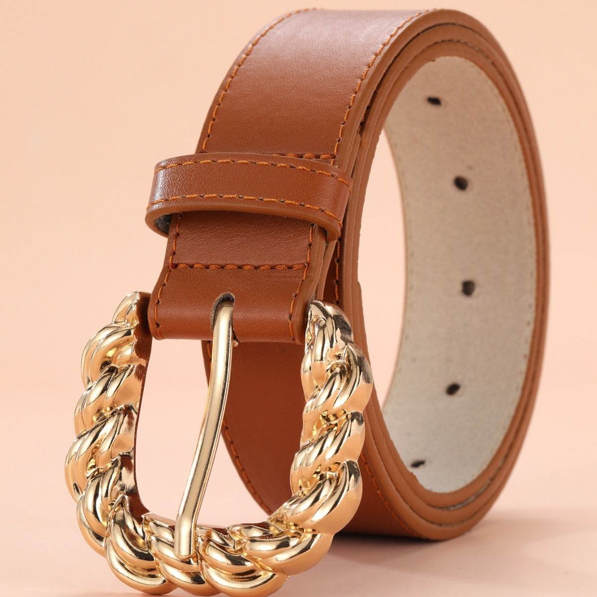 Women's All-Match Dress Pants with Decorative PU Leather Belt - White, Camel, Black - Buy Center US