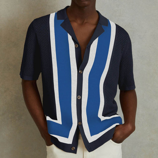 Men's Summer Striped Contrast Knitwear Top - Short Sleeve Tencel Style - Buy Center US