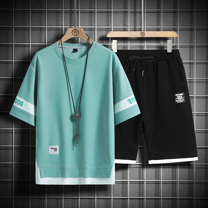 Men's Short Sleeve Loose Waffle Suit - Comfortable T-Shirt & Shorts Set - Buy Center US