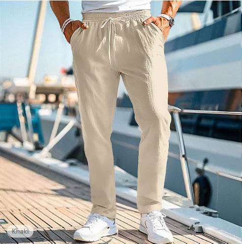 Men's Summer Trousers - Elastic Waist, Straight Fit, Cotton Blend - Buy Center US