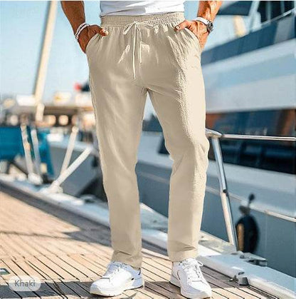 Men's Summer Trousers - Elastic Waist, Straight Fit, Cotton Blend - Buy Center US