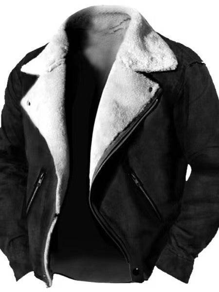 Buycenter Thickened Casual Polo Collar Zipper Jacket - Black & Khaki - Buy Center US