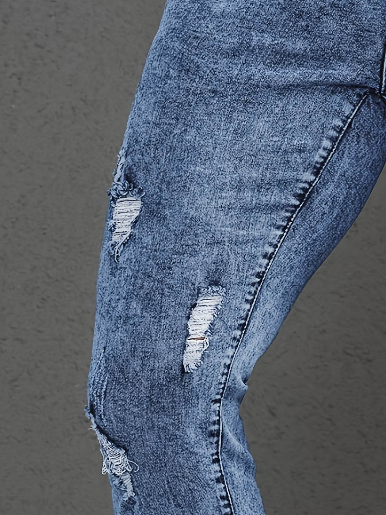 Men's Skinny-Fit Distressed Denim Jeans - Light Blue Ripped Casual Pants - Buy Center US