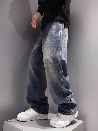 Men's Vintage Jeans - Washed-Out Straight Loose Fit Trousers - Buy Center US