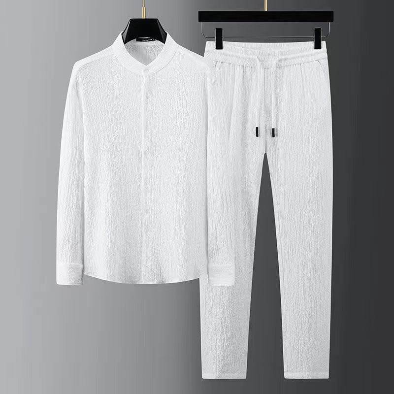 Buycenter Men’s Casual Summer Seersucker Suit - Light Thin Striped Shirt - Buy Center US