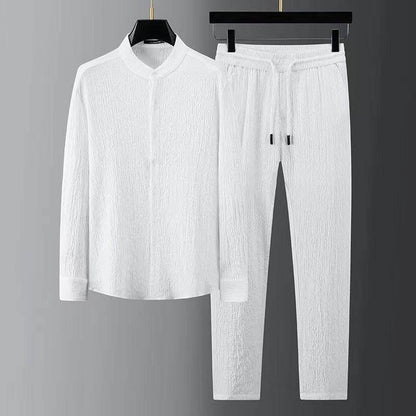 Buycenter Men’s Casual Summer Seersucker Suit - Light Thin Striped Shirt - Buy Center US