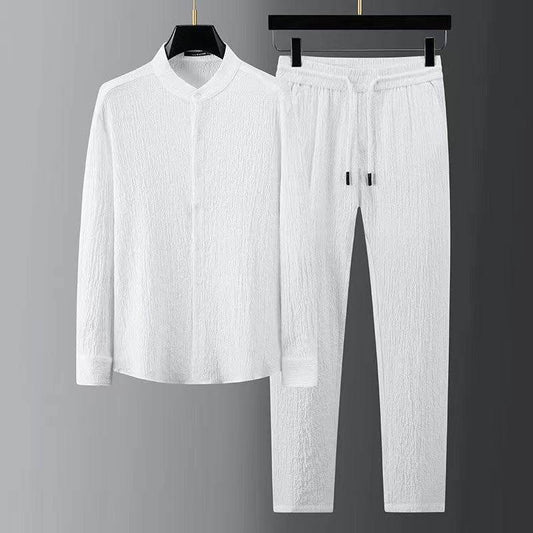Buycenter Men’s Casual Summer Seersucker Suit - Light Thin Striped Shirt - Buy Center US